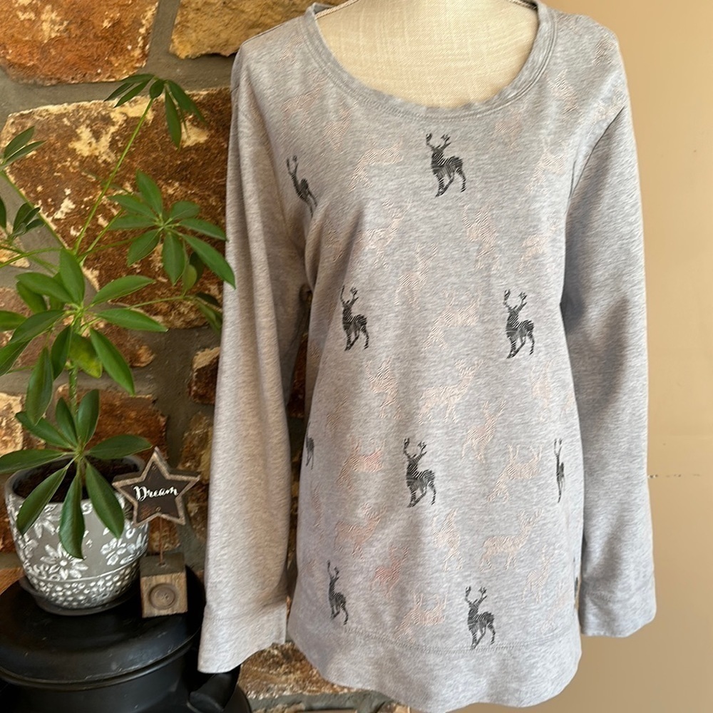 Style & Co Sport Women’s Glitter Deer Crewneck Sweatshirt Plus Size XXL Gray